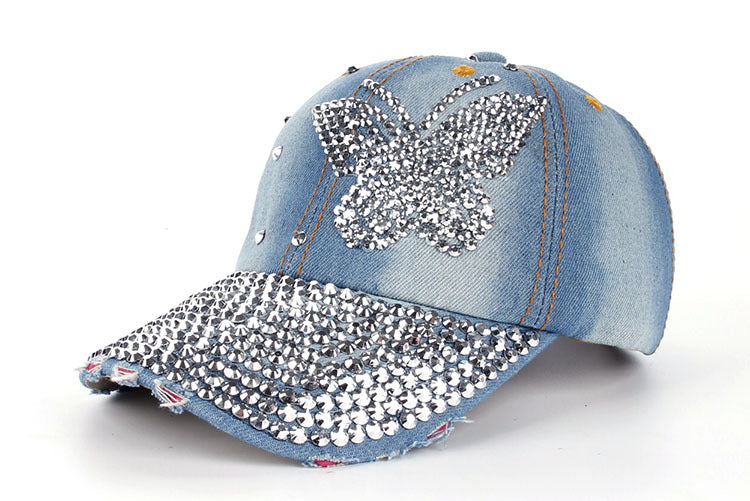 Wholesale printed butterfly full Eaves point drill denim baseball cap