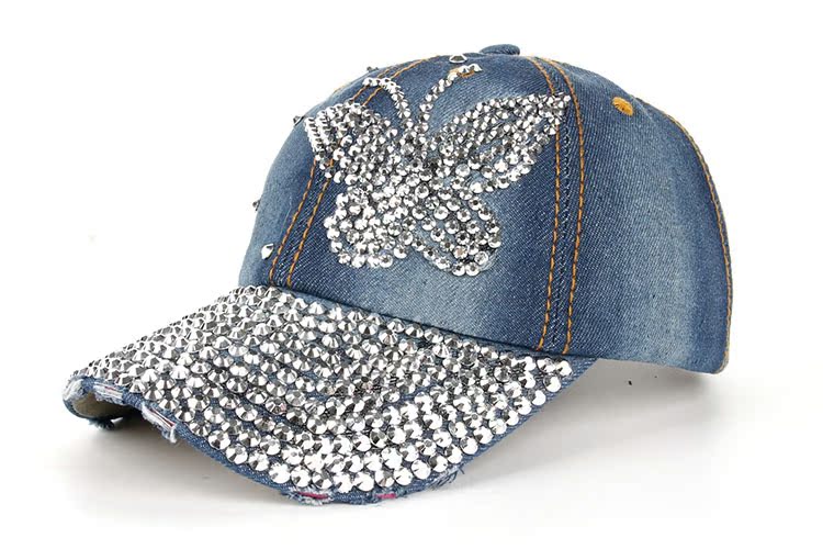 Wholesale printed butterfly full Eaves point drill denim baseball cap