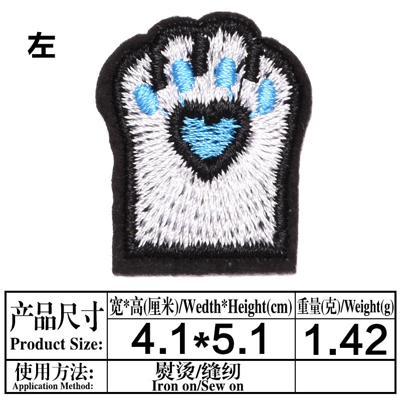 Wholesale Cat Paw Cloth Patch Adhesive Backed Embroidered DIY Decorative For Clothing Backpack Resale