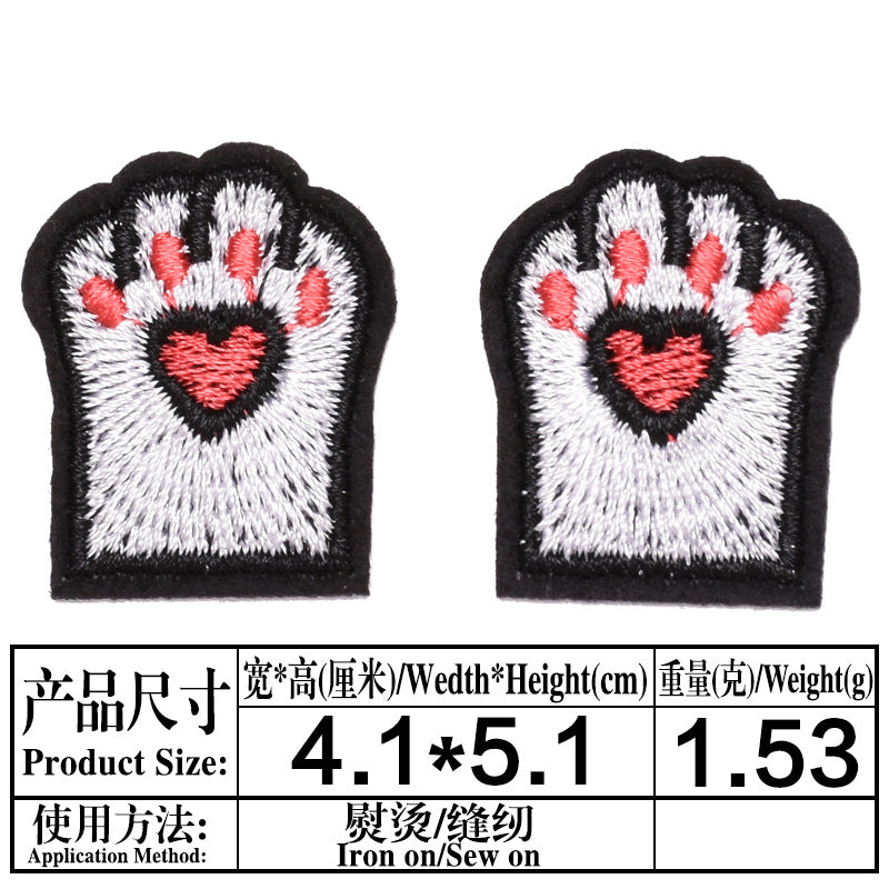 Wholesale Cat Paw Cloth Patch Adhesive Backed Embroidered DIY Decorative For Clothing Backpack Resale
