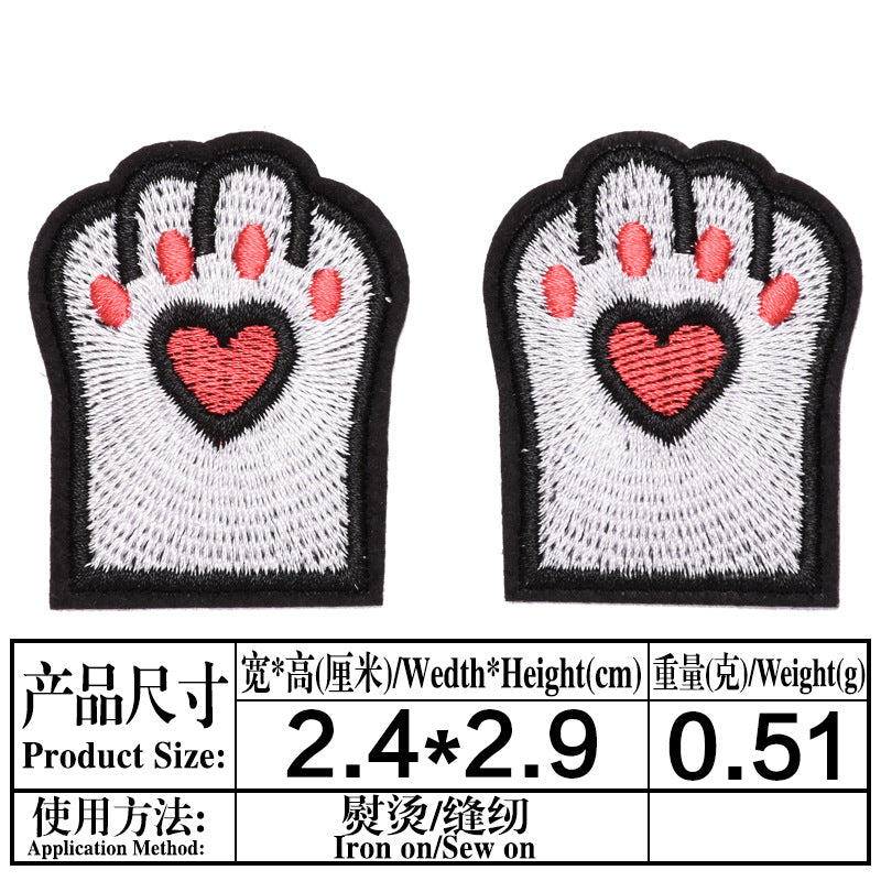 Wholesale Cat Paw Cloth Patch Adhesive Backed Embroidered DIY Decorative For Clothing Backpack Resale