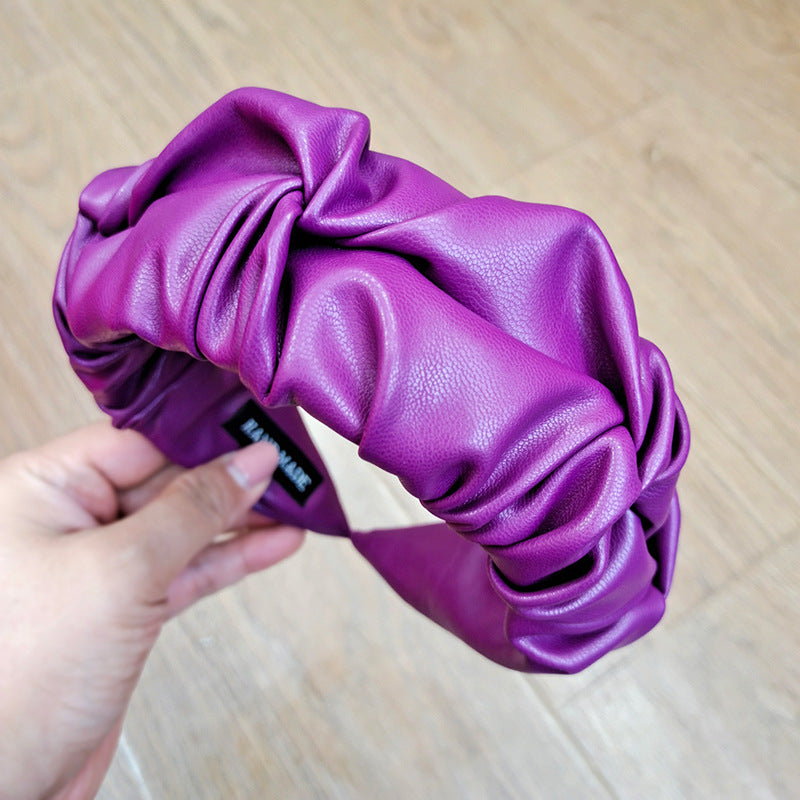 Wholesale Solid Color Pu Leather Pleated Headband