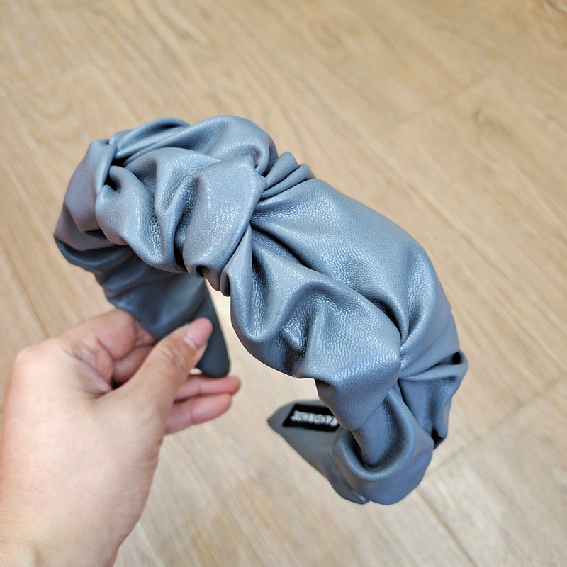 Wholesale Solid Color Pu Leather Pleated Headband