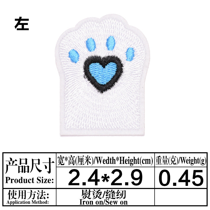 Wholesale Cat Paw Cloth Patch Adhesive Backed Embroidered DIY Decorative For Clothing Backpack Resale