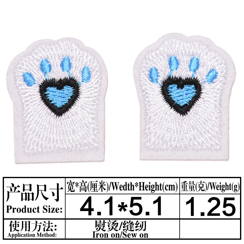 Wholesale Cat Paw Cloth Patch Adhesive Backed Embroidered DIY Decorative For Clothing Backpack Resale