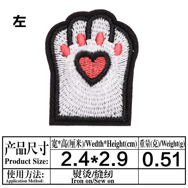 Wholesale Cat Paw Cloth Patch Adhesive Backed Embroidered DIY Decorative For Clothing Backpack Resale