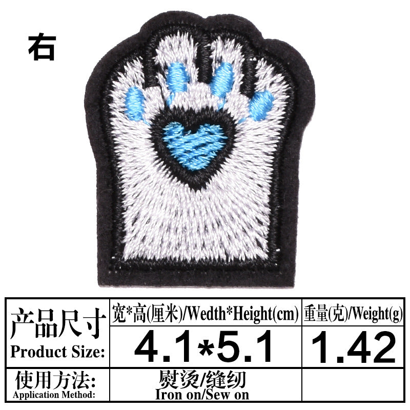 Wholesale Cat Paw Cloth Patch Adhesive Backed Embroidered DIY Decorative For Clothing Backpack Resale