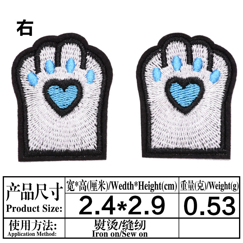 Wholesale Cat Paw Cloth Patch Adhesive Backed Embroidered DIY Decorative For Clothing Backpack Resale