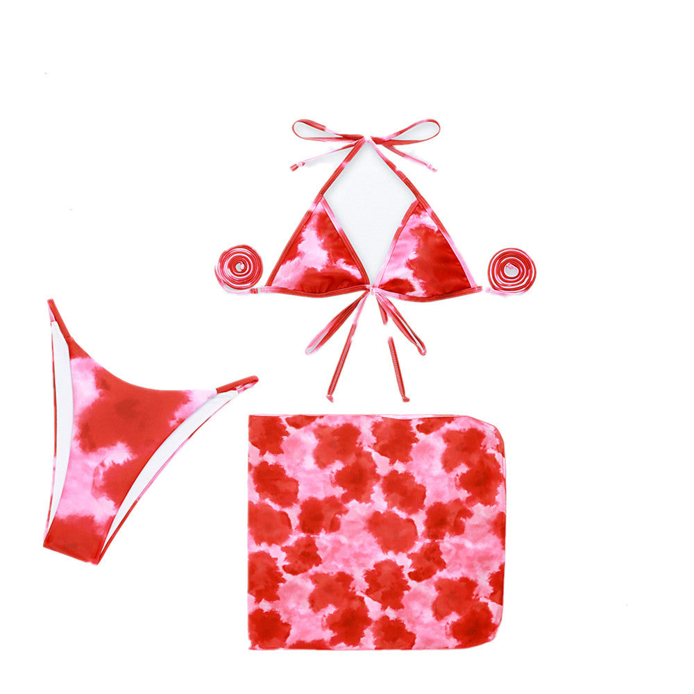 Wholesale Three Piece Set Tie Dye Print Tether Swimwear