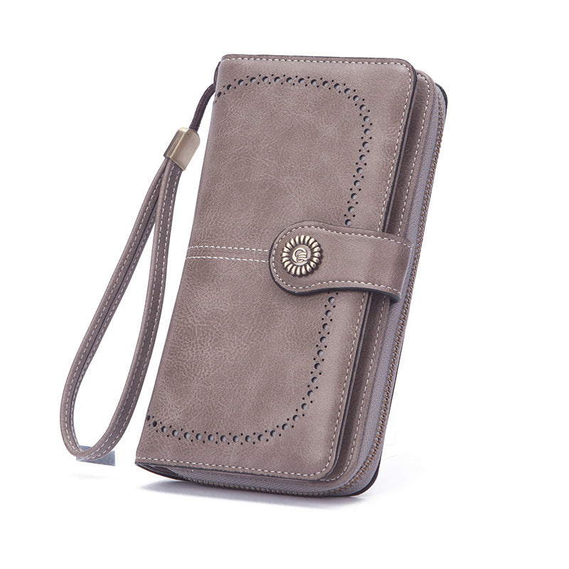 Wholesale Oil Wax Leather Long Hollow Wallet