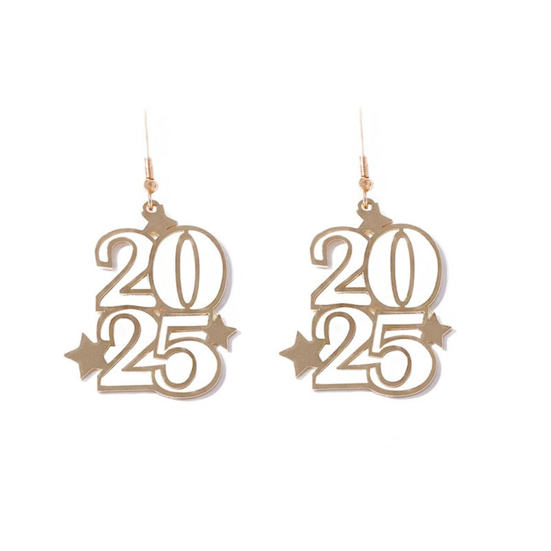 Wholesale Personalized Creative Design Metal Hollow Number 2025 Unique Earrings