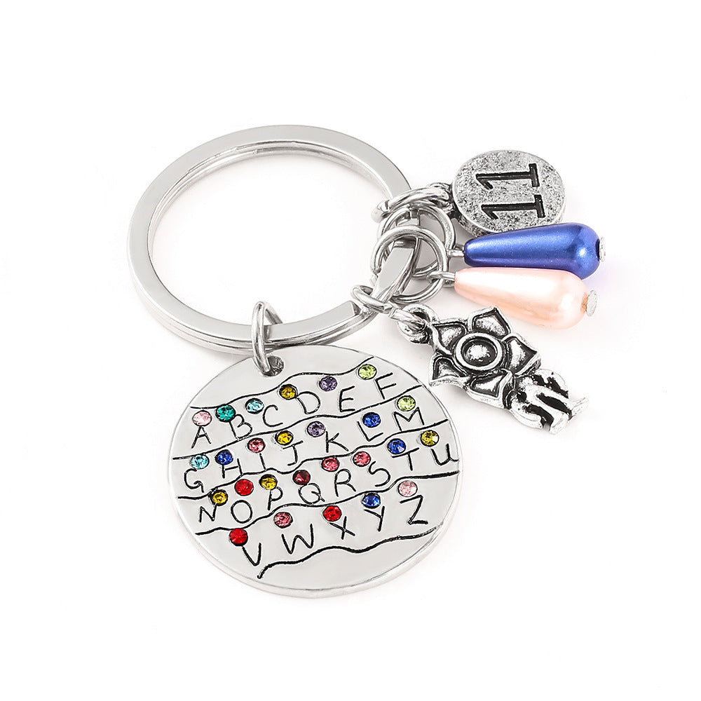 Wholesale Alphabet colored diamond Metal Keychain