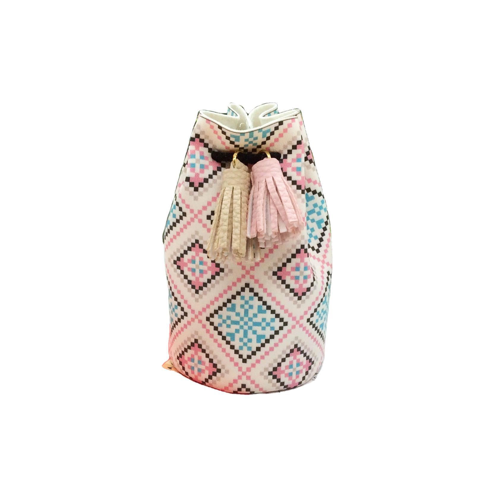 Mini embrague cilíndrico con cordón de dibujo atantado de Drawstring Aztec al por mayor