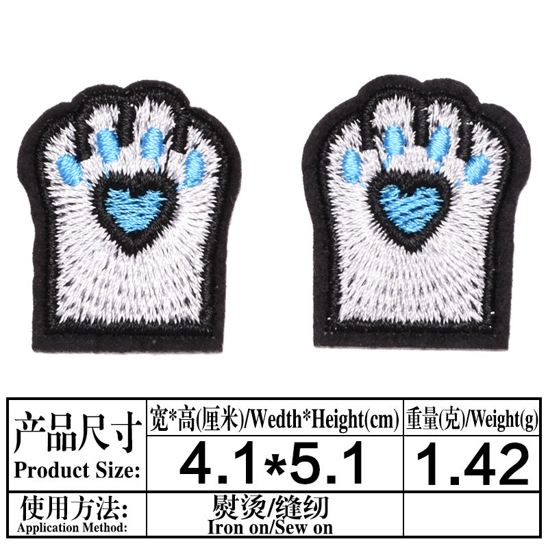 Wholesale Cat Paw Cloth Patch Adhesive Backed Embroidered DIY Decorative For Clothing Backpack Resale