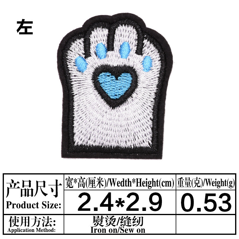 Wholesale Cat Paw Cloth Patch Adhesive Backed Embroidered DIY Decorative For Clothing Backpack Resale
