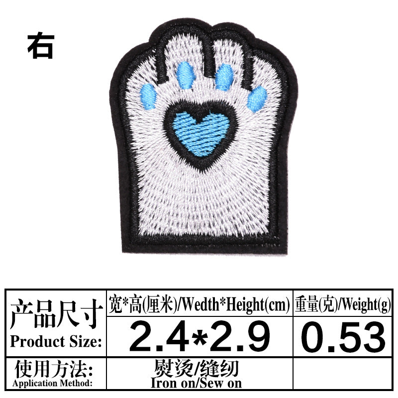 Wholesale Cat Paw Cloth Patch Adhesive Backed Embroidered DIY Decorative For Clothing Backpack Resale