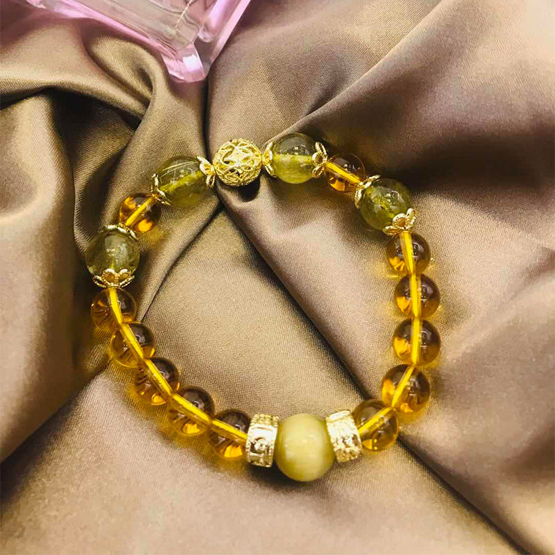 Wholesale Golden Rutilated Quartz Citrine Vintage Natural Crystal Bracelet