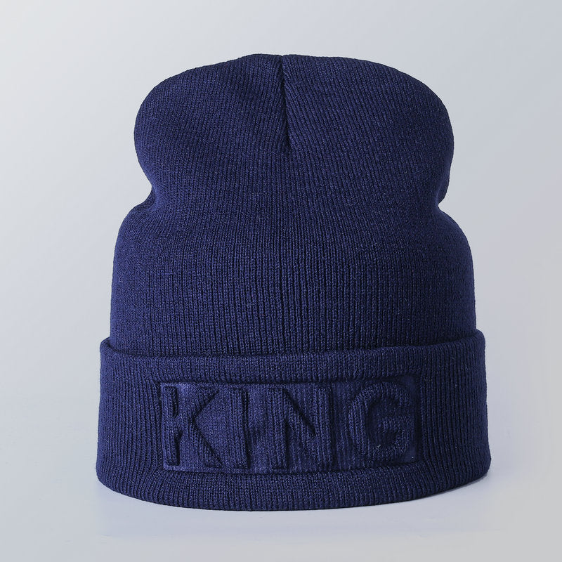 Wholesale KING QUEEN Solid Color Knitted Hat Warm Woolen Hat