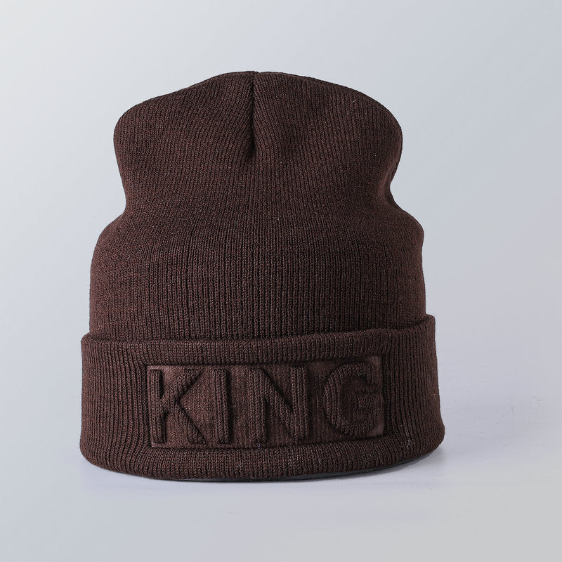 Wholesale KING QUEEN Solid Color Knitted Hat Warm Woolen Hat