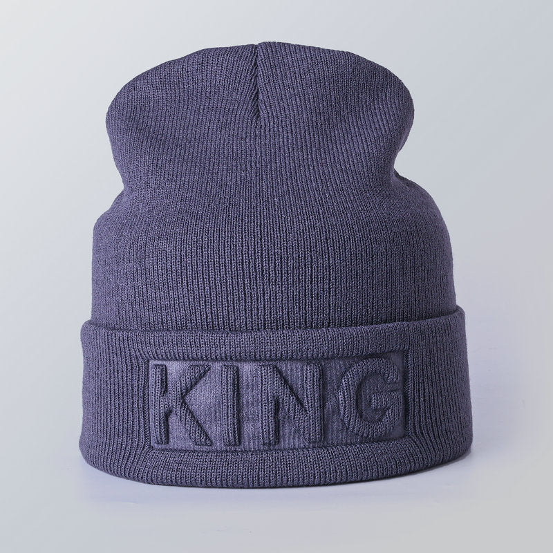 Wholesale KING QUEEN Solid Color Knitted Hat Warm Woolen Hat