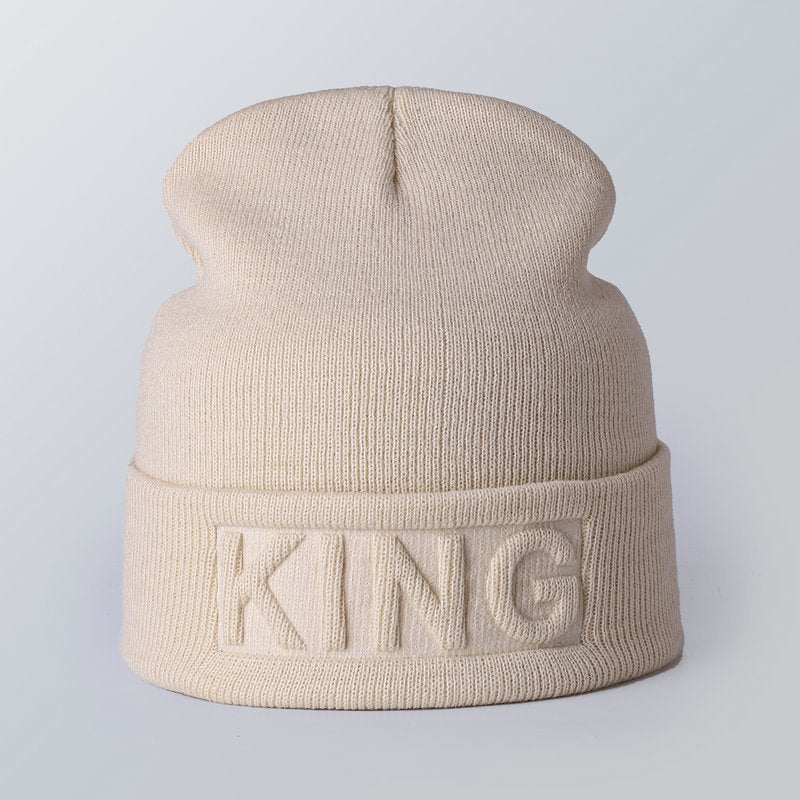 Wholesale KING QUEEN Solid Color Knitted Hat Warm Woolen Hat