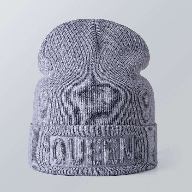 Wholesale KING QUEEN Solid Color Knitted Hat Warm Woolen Hat