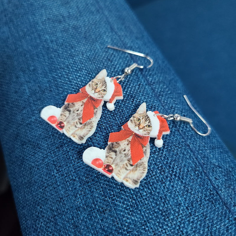 Wholesale Christmas Santa Claus Chihuahua Christmas Hat Kitten Bell Elk Christmas Tree Earrings