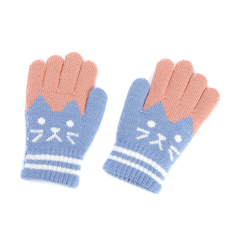 Wholesale Winter Imitation Cashmere Children's Cute Cat Plus Velvet Thick Warm Gloves