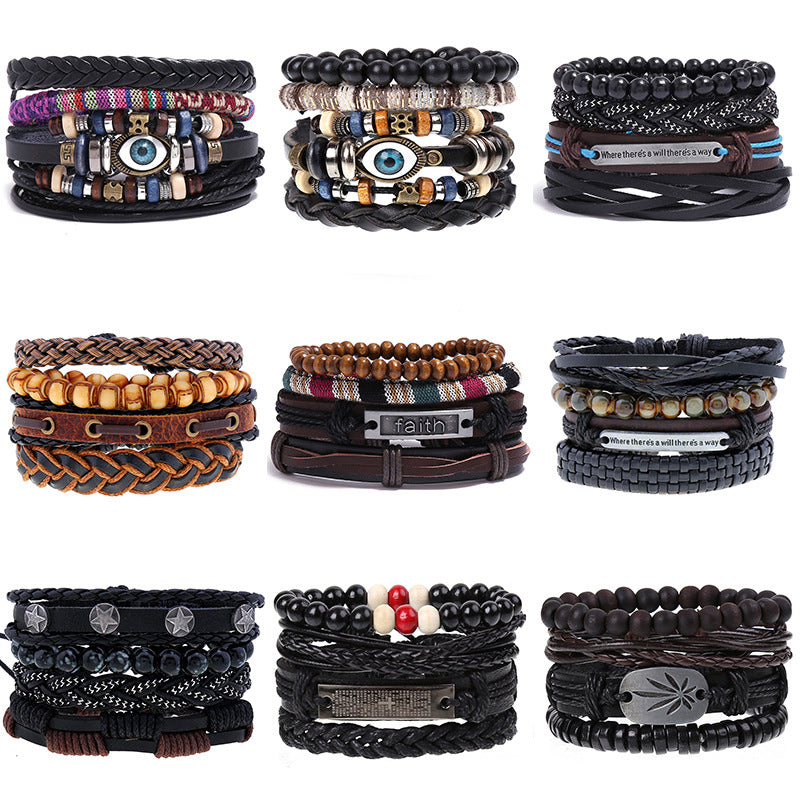 Wholesale DIY Hand Woven Men's Multi-layer Leather Bracelet