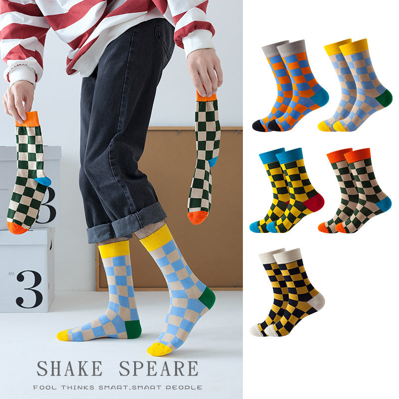 Wholesale Autumn and Winter Colorful Plaid Couple Mid-calf Socks