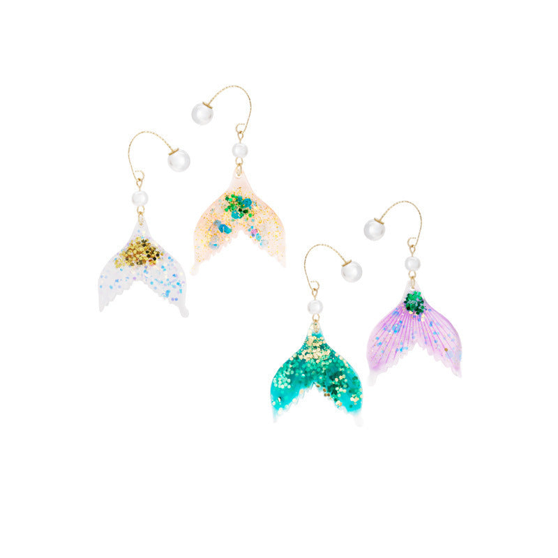 Pendientes de perlas al por mayor Pendientes de aleación de cola de pescado de lentejuelas