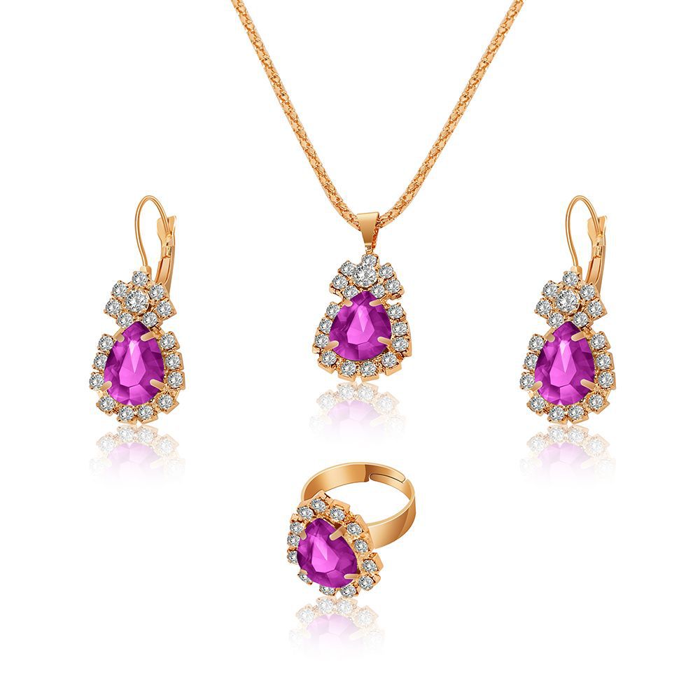 Wholesale Alloy Water Drop Full Diamond Necklace,  Earrings,  and Ring Set
