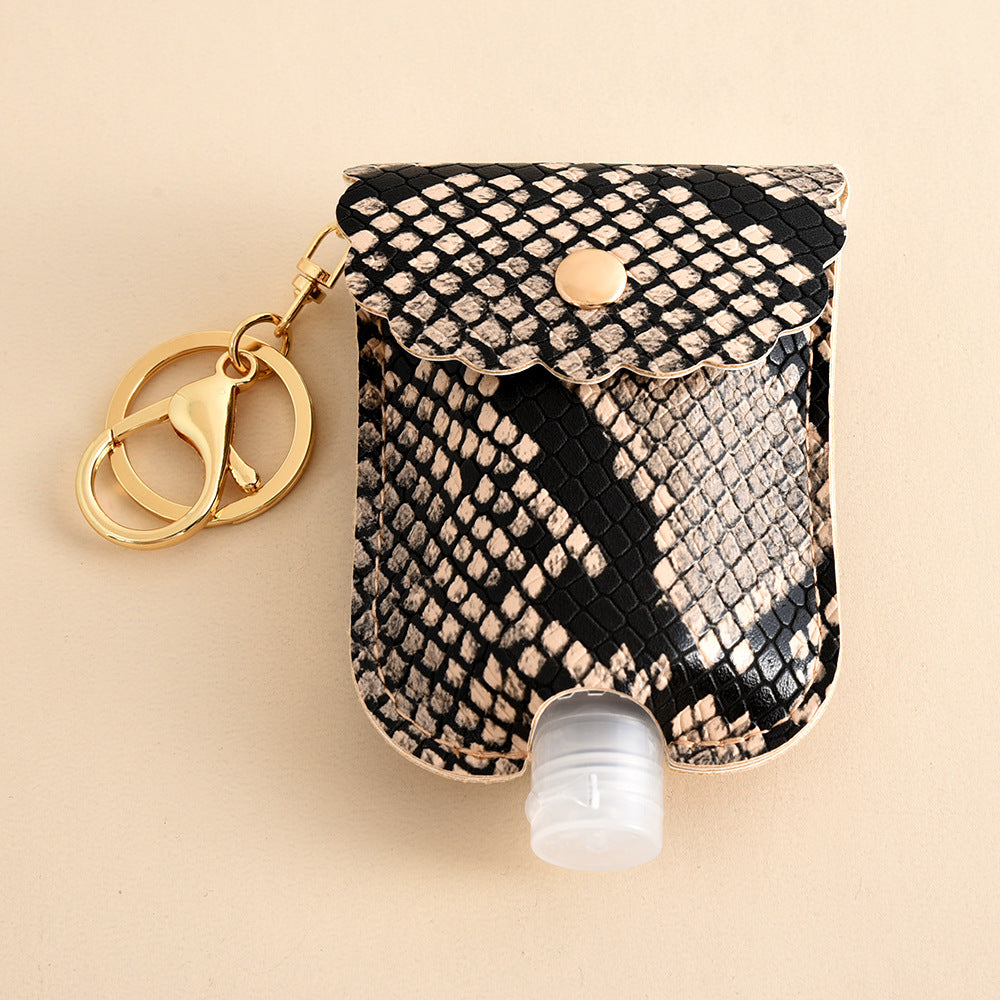 Wholesale Leopard Print Portable Hand Sanitizer Bottle Case Leather Bottle Case Keychain