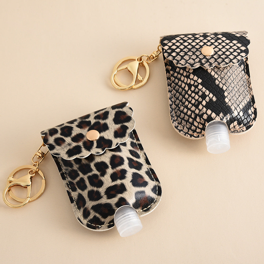 Wholesale Leopard Print Portable Hand Sanitizer Bottle Case Leather Bottle Case Keychain