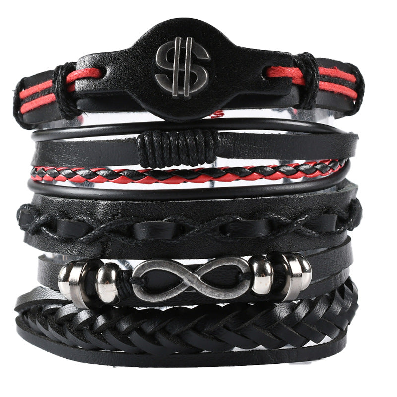 Wholesale 3PCS Leather Handwoven Men's Bracelets