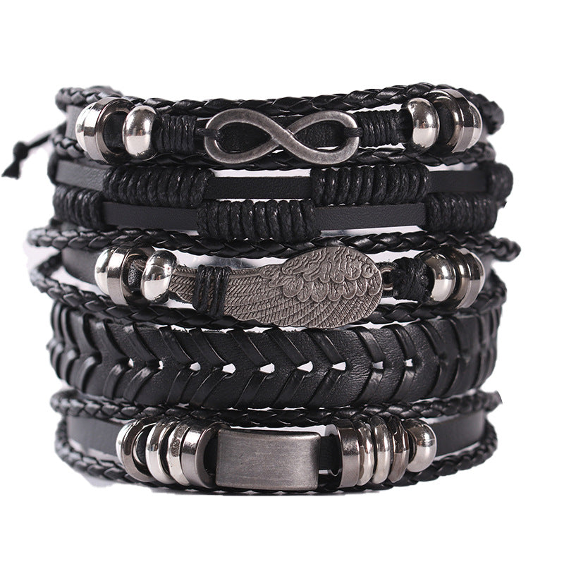 Wholesale 3PCS Leather Handwoven Men's Bracelets