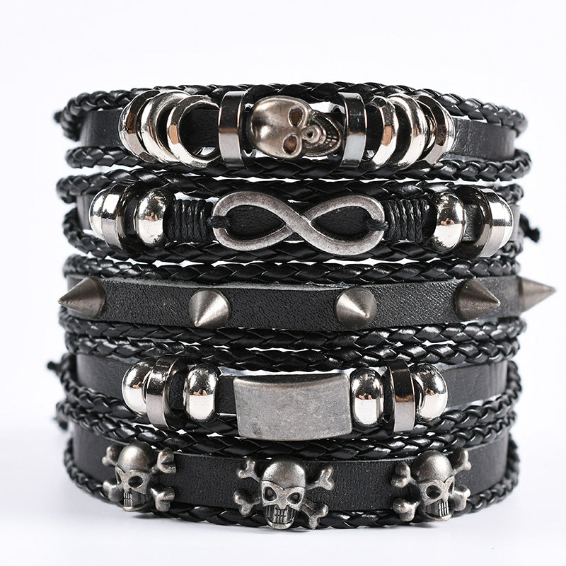 Wholesale 3PCS Leather Handwoven Men's Bracelets
