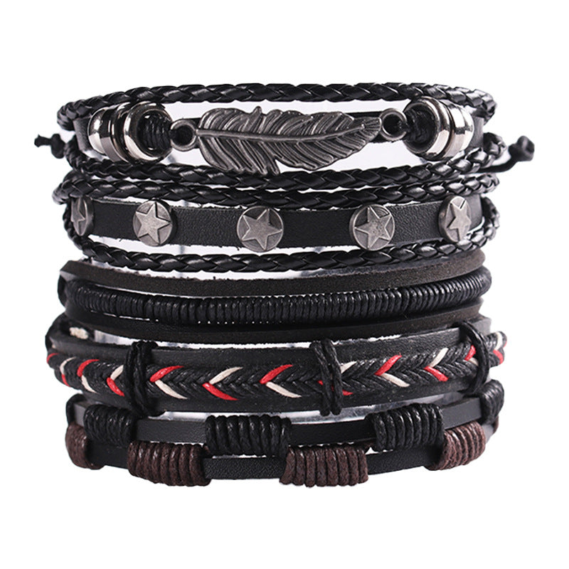 Wholesale 3PCS Leather Handwoven Men's Bracelets
