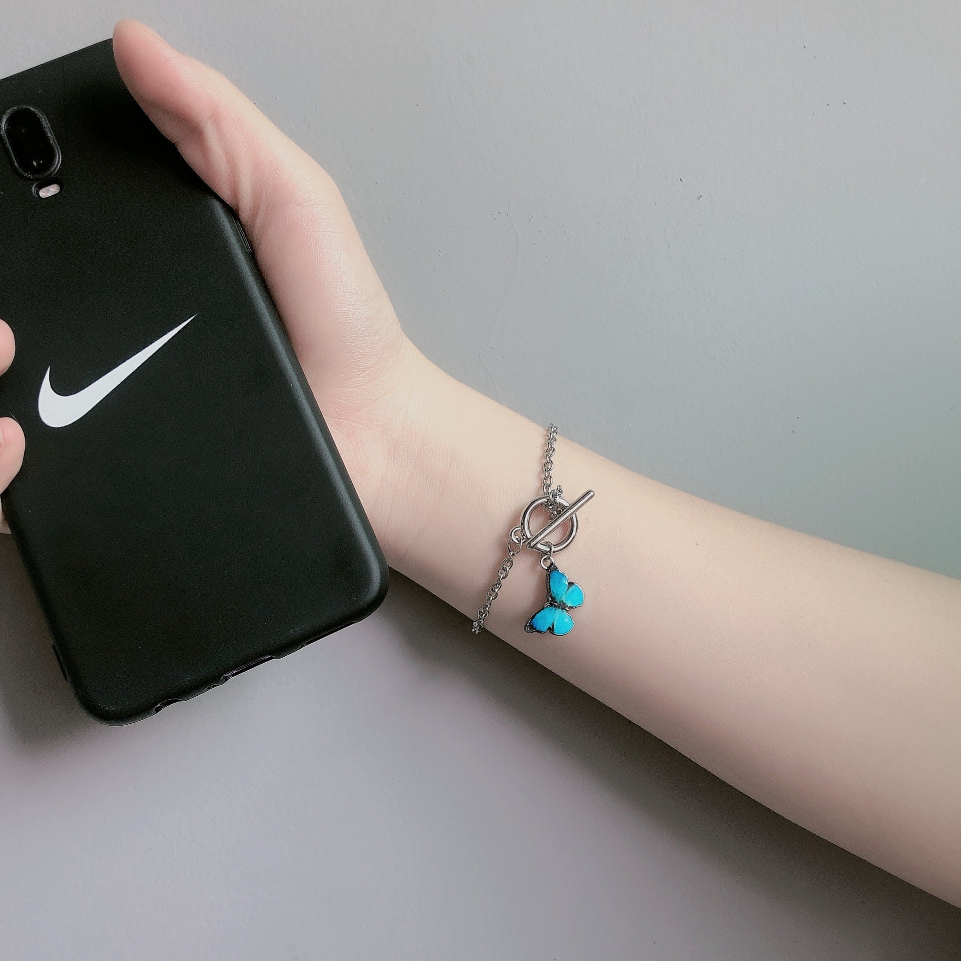 Wholesale Titanium Steel Wheat Ears Handmade Chain Double Layer Butterfly Bracelet