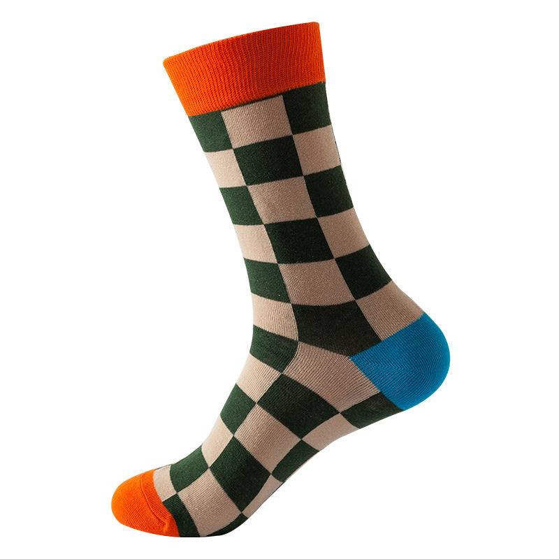 Wholesale Autumn and Winter Colorful Plaid Couple Mid-calf Socks