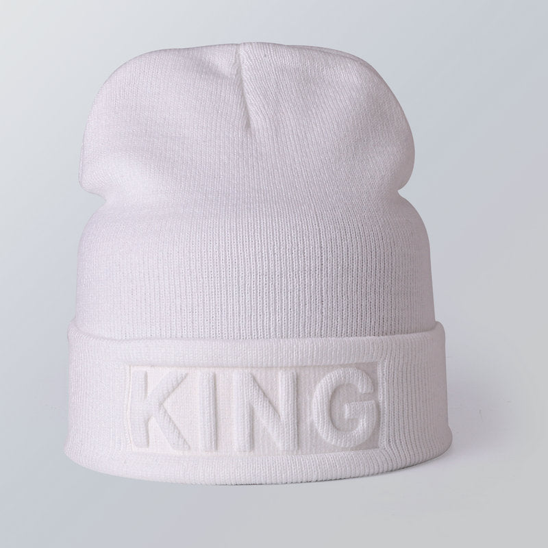 Wholesale KING QUEEN Solid Color Knitted Hat Warm Woolen Hat