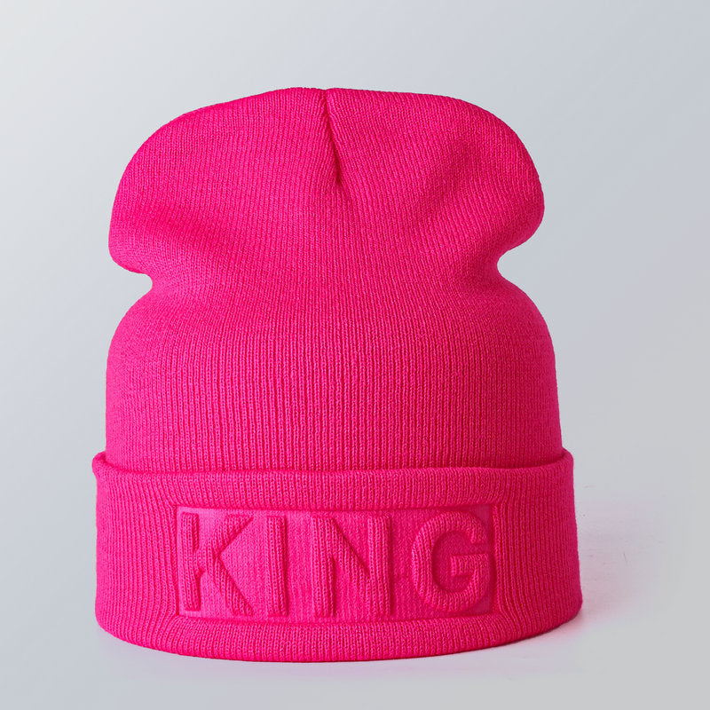 Wholesale KING QUEEN Solid Color Knitted Hat Warm Woolen Hat