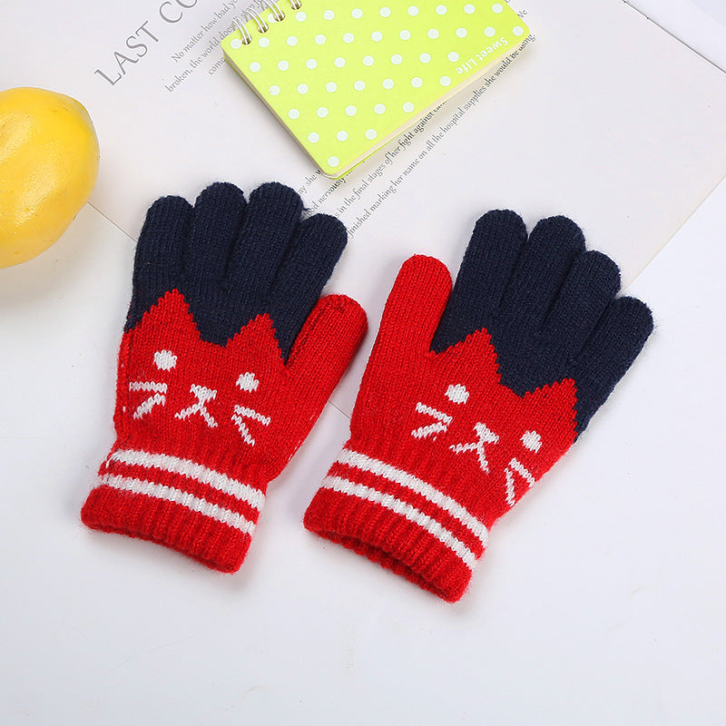 Wholesale Winter Imitation Cashmere Children's Cute Cat Plus Velvet Thick Warm Gloves