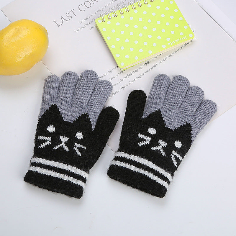 Wholesale Winter Imitation Cashmere Children's Cute Cat Plus Velvet Thick Warm Gloves