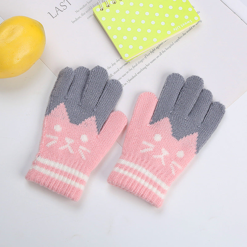 Wholesale Winter Imitation Cashmere Children's Cute Cat Plus Velvet Thick Warm Gloves