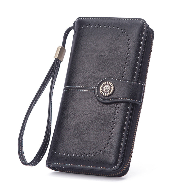 Wholesale Oil Wax Leather Long Hollow Wallet