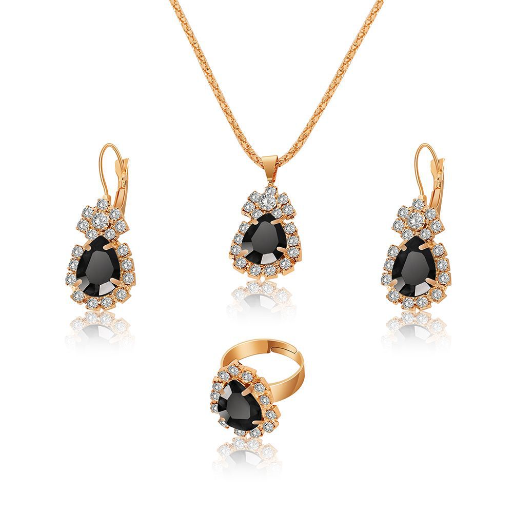 Wholesale Alloy Water Drop Full Diamond Necklace,  Earrings,  and Ring Set