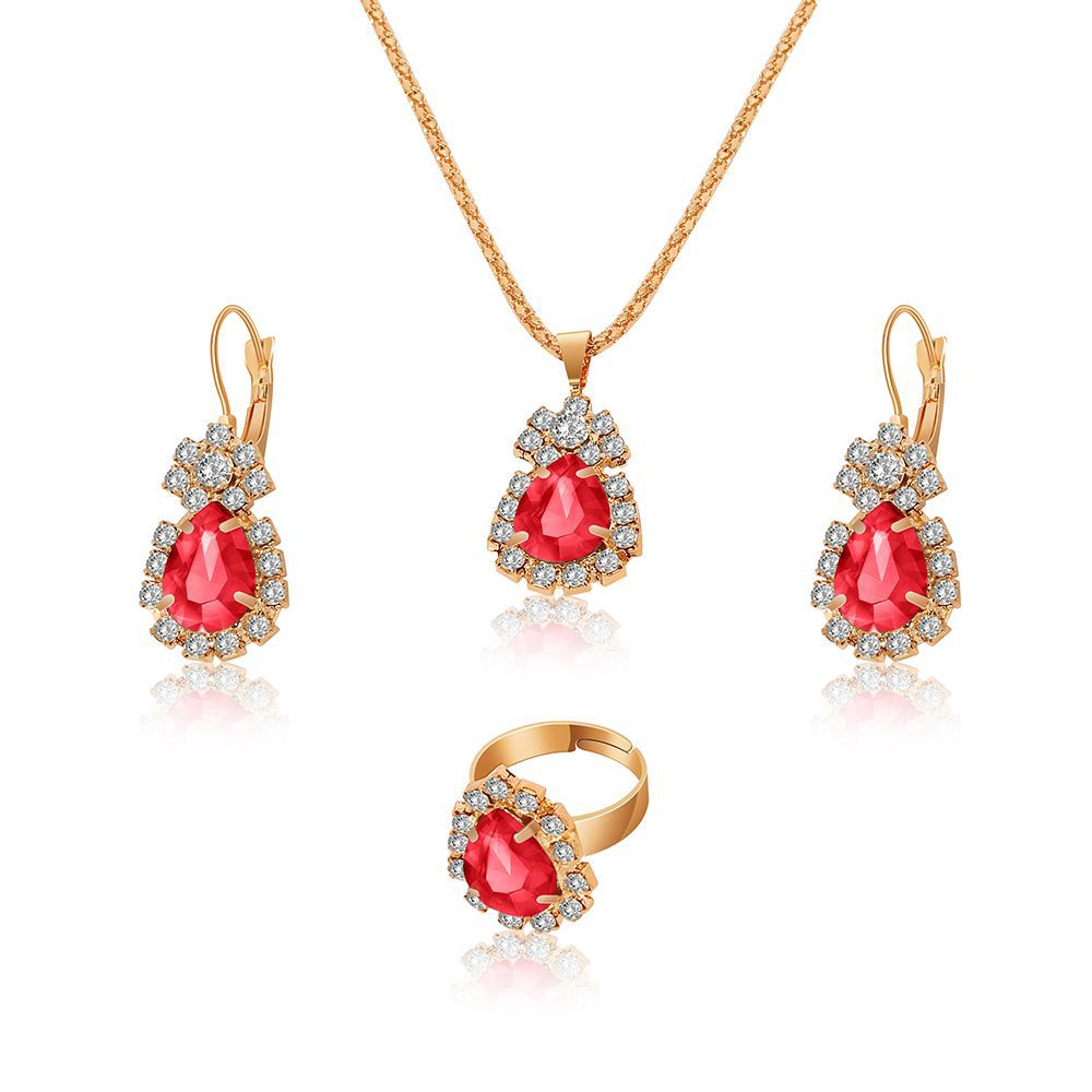 Wholesale Alloy Water Drop Full Diamond Necklace,  Earrings,  and Ring Set