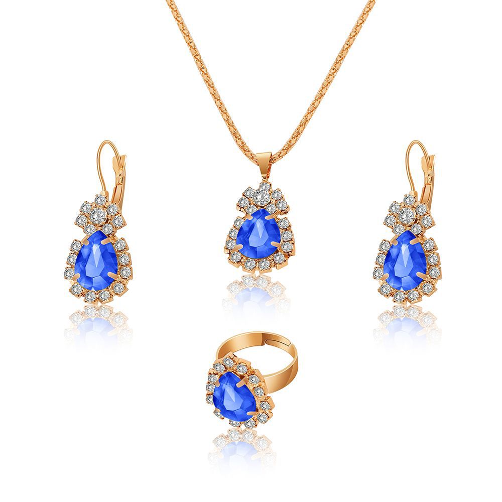 Wholesale Alloy Water Drop Full Diamond Necklace,  Earrings,  and Ring Set