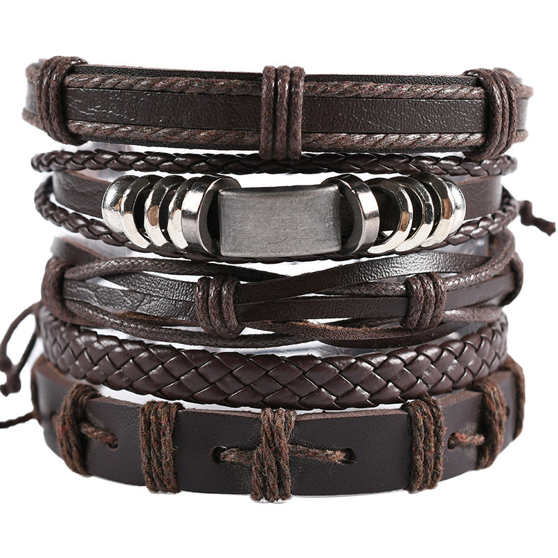 Wholesale 3PCS Leather Handwoven Men's Bracelets